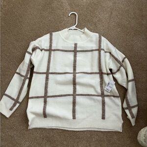 Plaid Women's Sweater - Cream and Brown